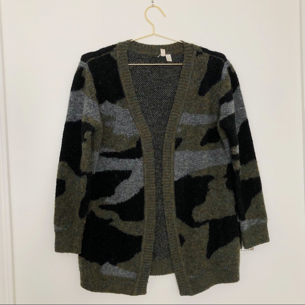 Anthropologie Black and Green Camo Cardigan